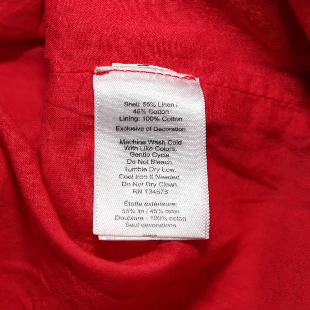 Vineyard Vines Womens Linen Cotton Embroidered Shift Dress Tunic Size 16 Red